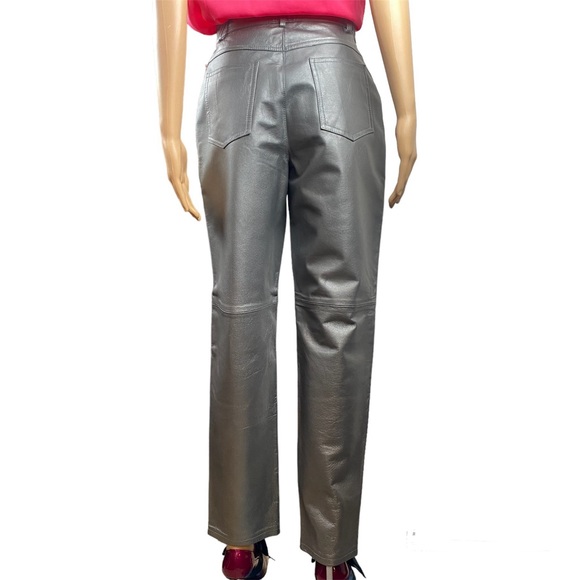 Tower Hill Collection Grey Metallic High Rise 100% Leather Pants Size 6 - Picture 3 of 13